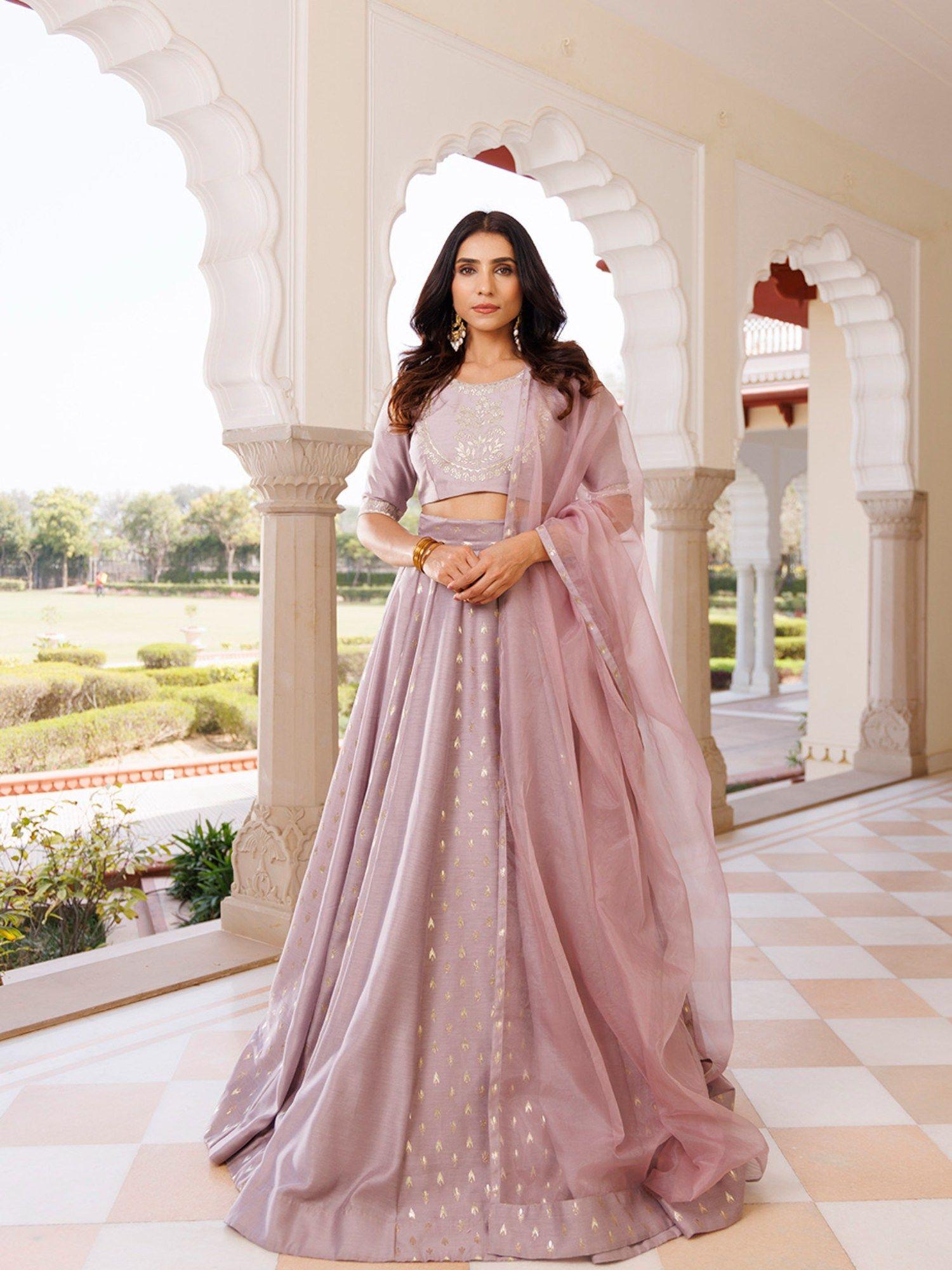 deauville mauve chanderi lehenga and blouse with dupatta (set of 3)