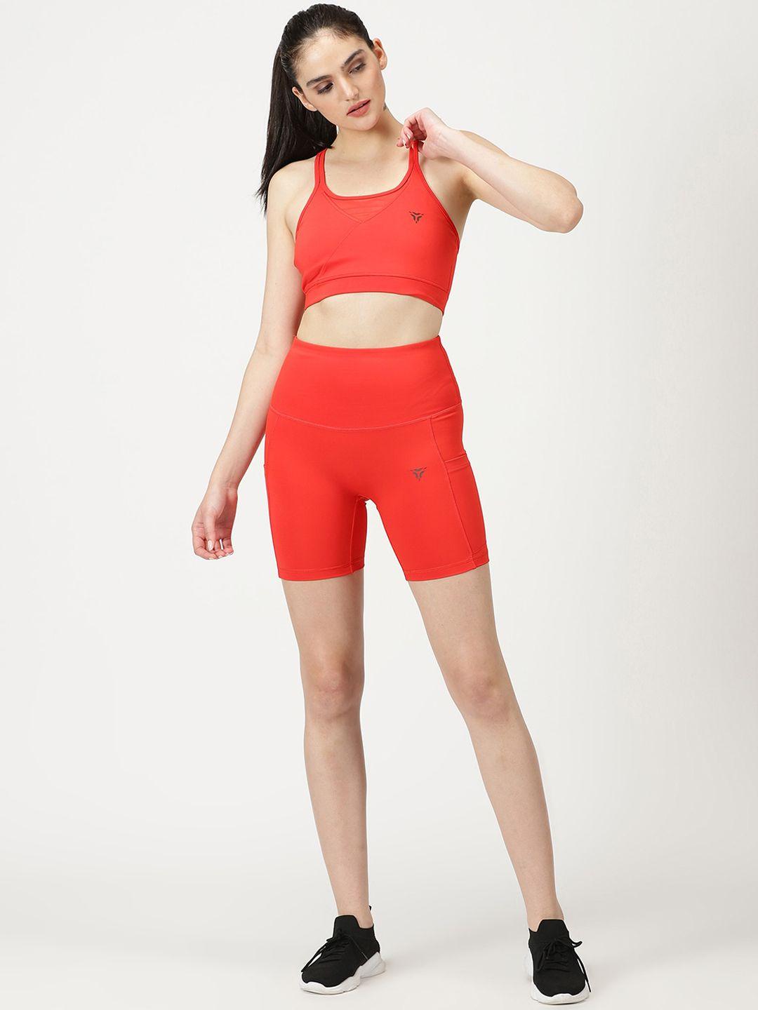 deb vibe collection fiery round neck sports bra with shorts tracksuit