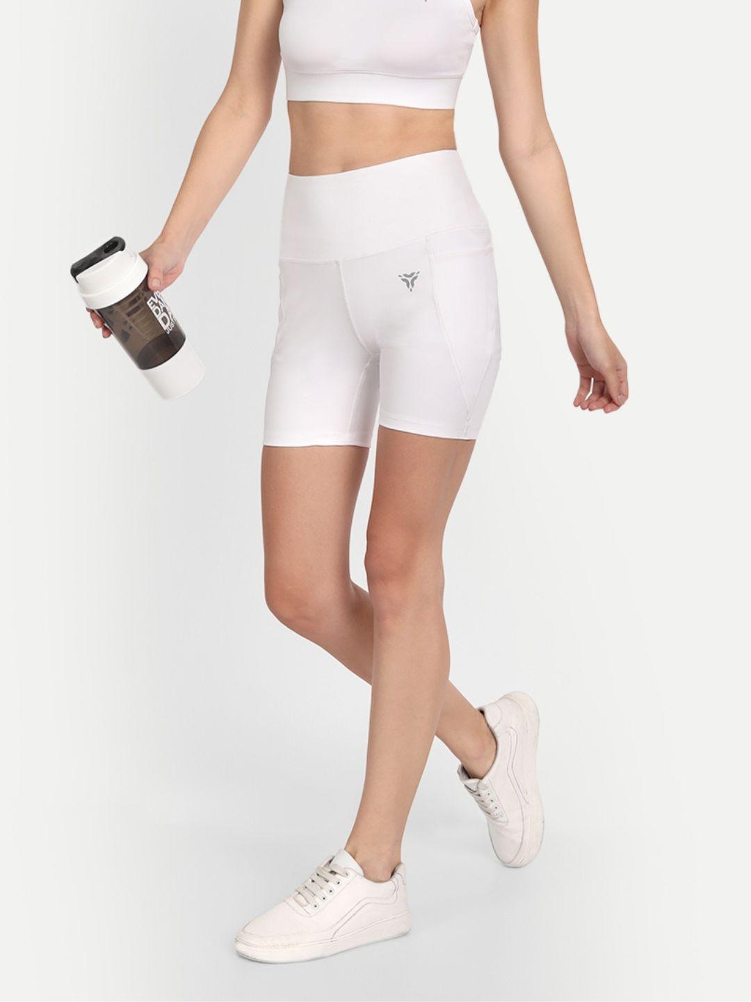 deb women white slim fit high-rise outdoor antimicrobial technology sports shorts