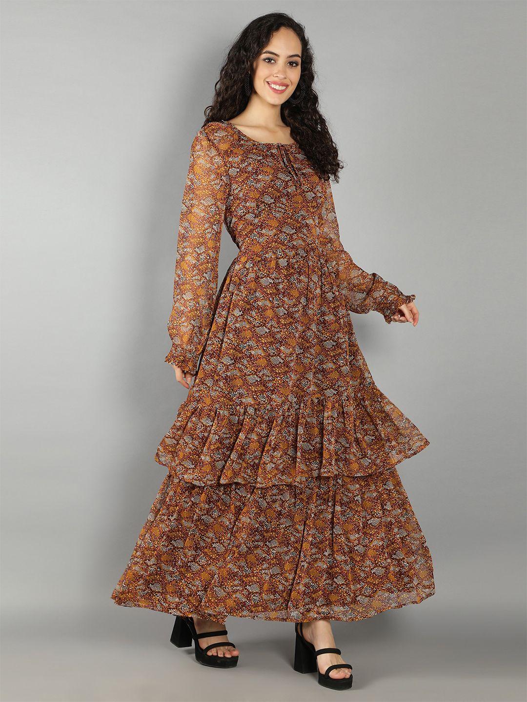 debonatella brown floral georgette maxi maxi dress