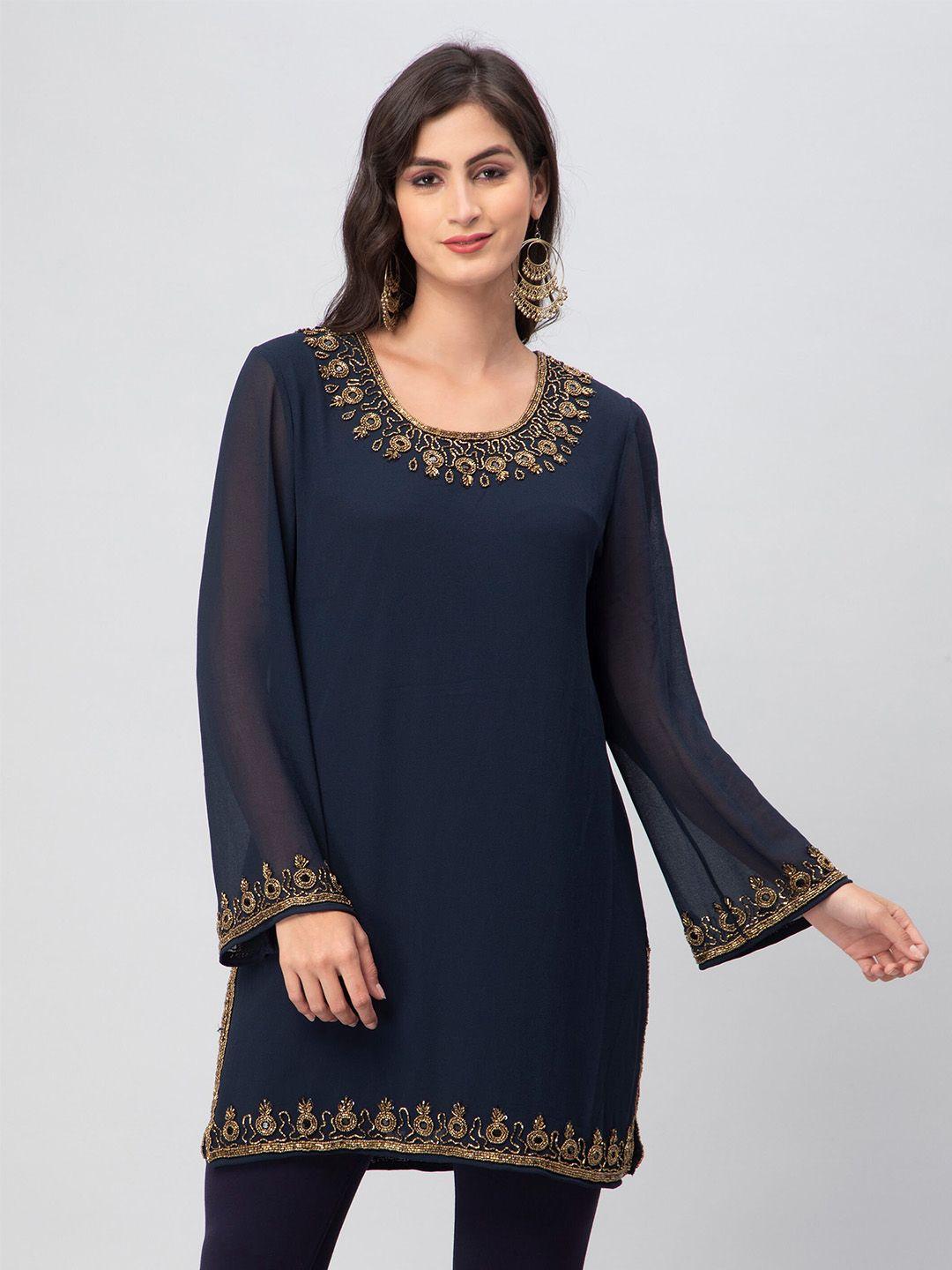 debonatella embellishedround neck pure georgette kurti