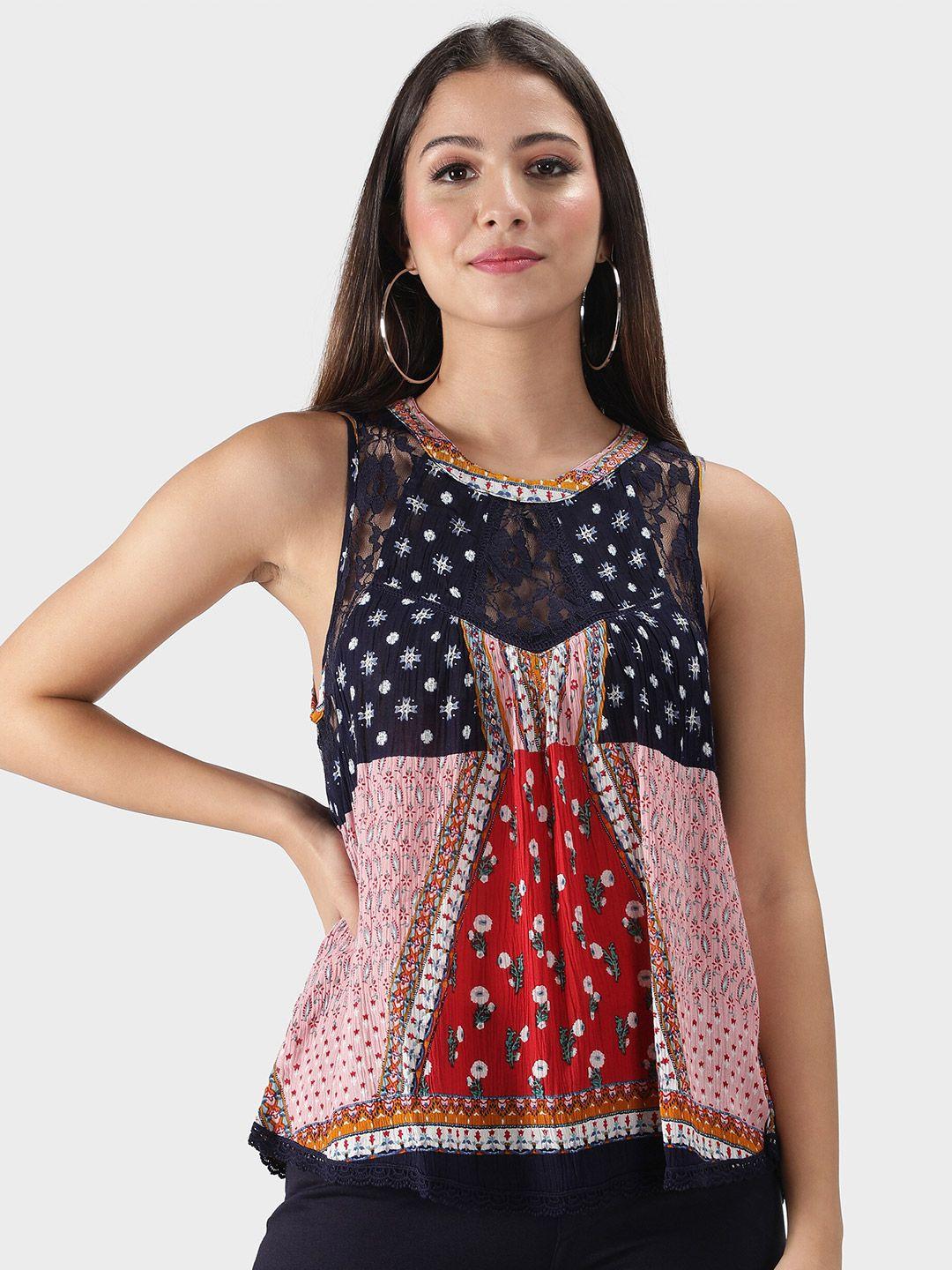 debonatella floral printed sleeveless a-line top