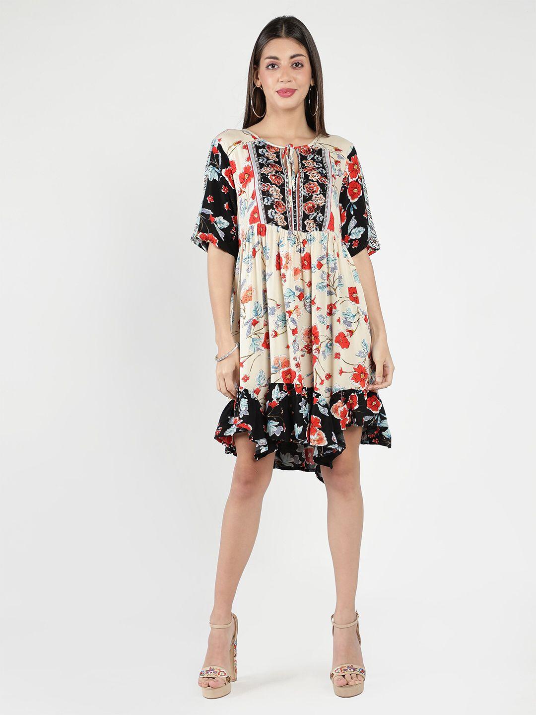 debonatella floral tie-up neck cotton dress