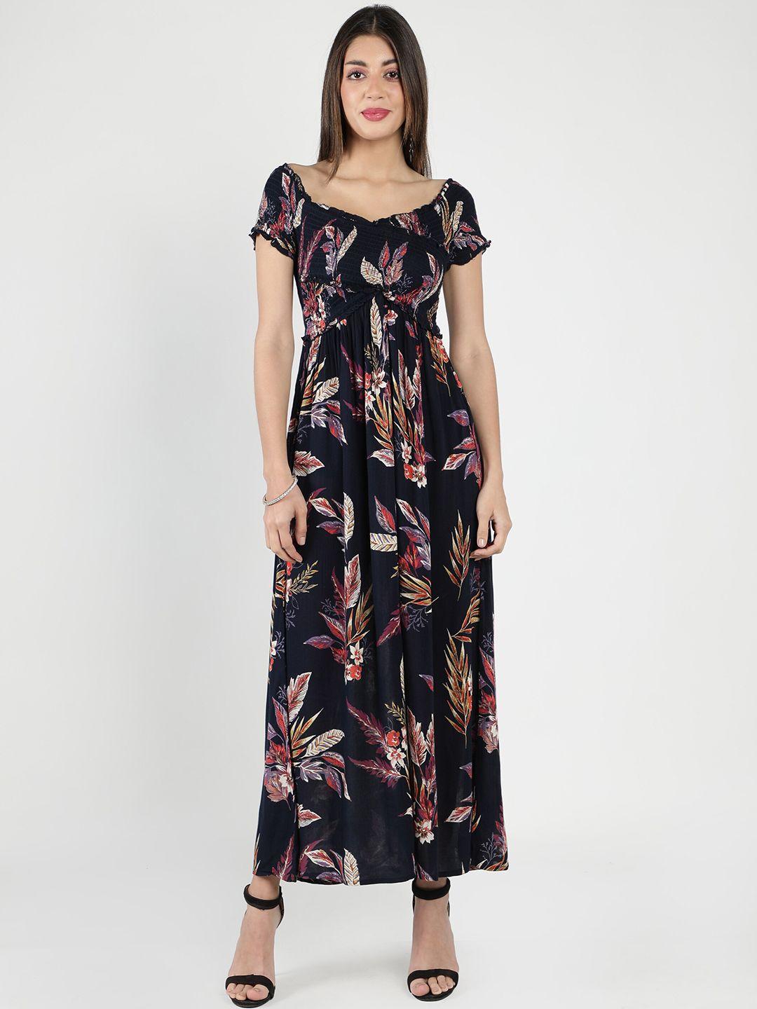 debonatella navy blue & multicoloured floral crepe maxi dress