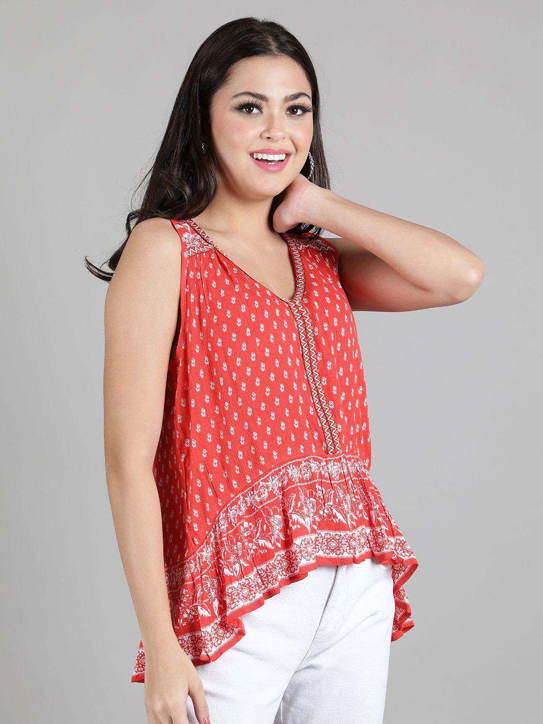 debonatella orange & white floral print crepe top