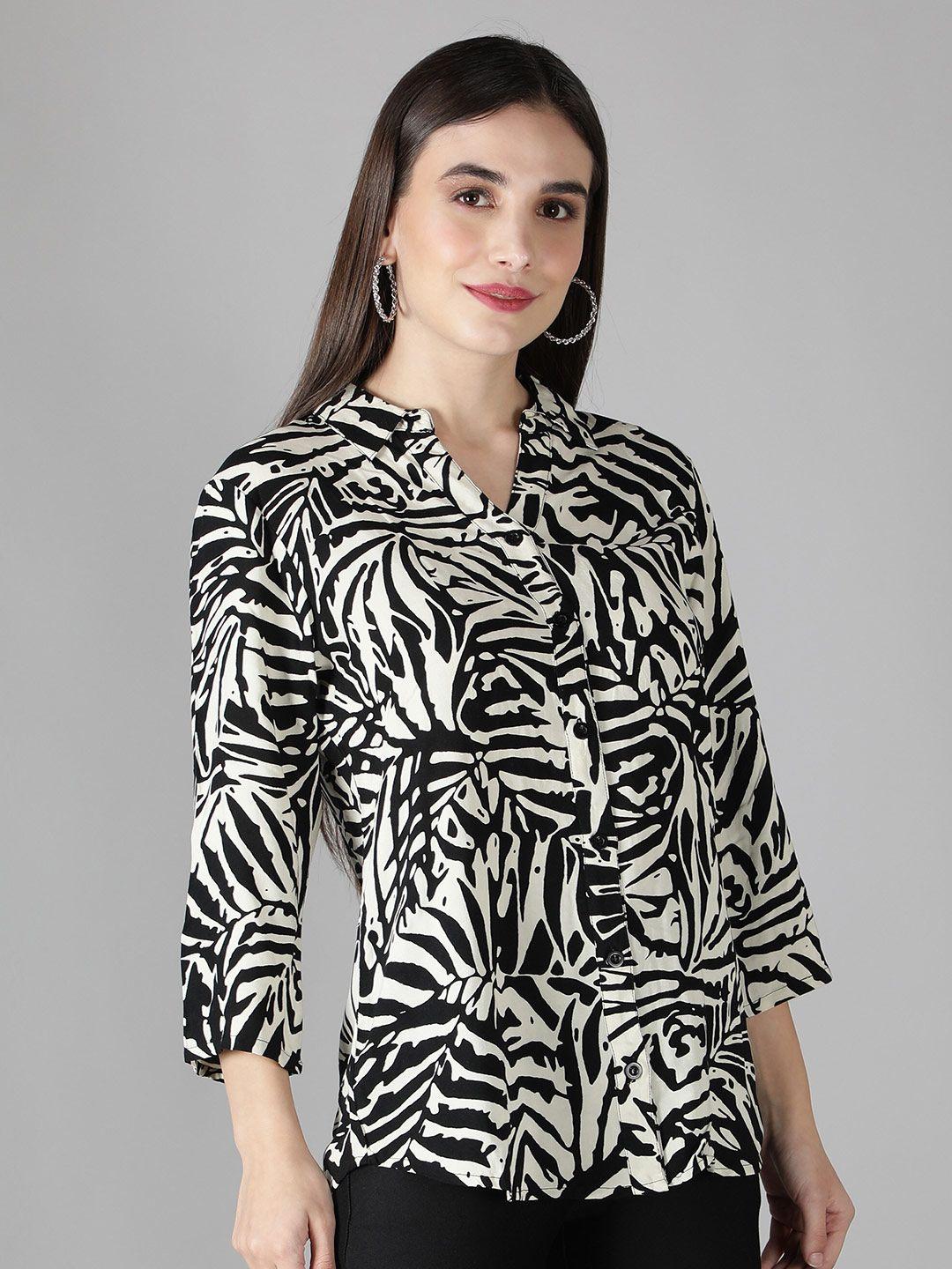 debonatella women black smart animal printed casual shirt