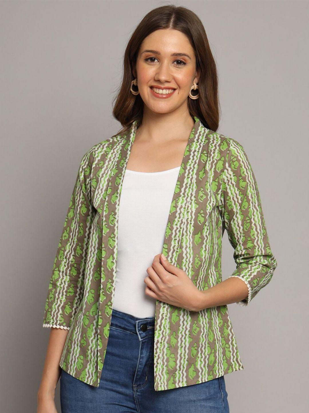 deckedup abstract printed cotton open front shrug
