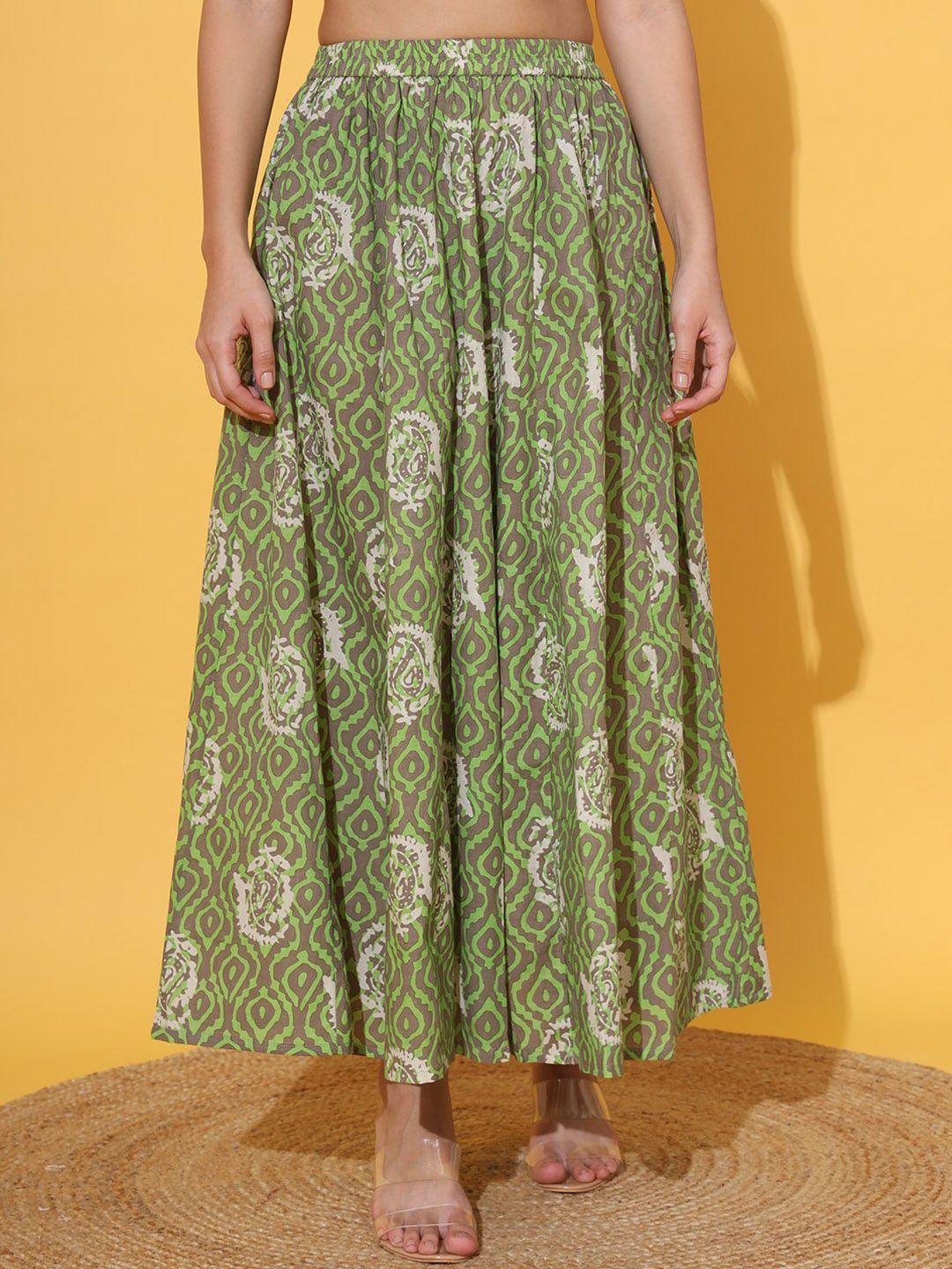 deckedup ethnic motifs printed flared maxi skirt
