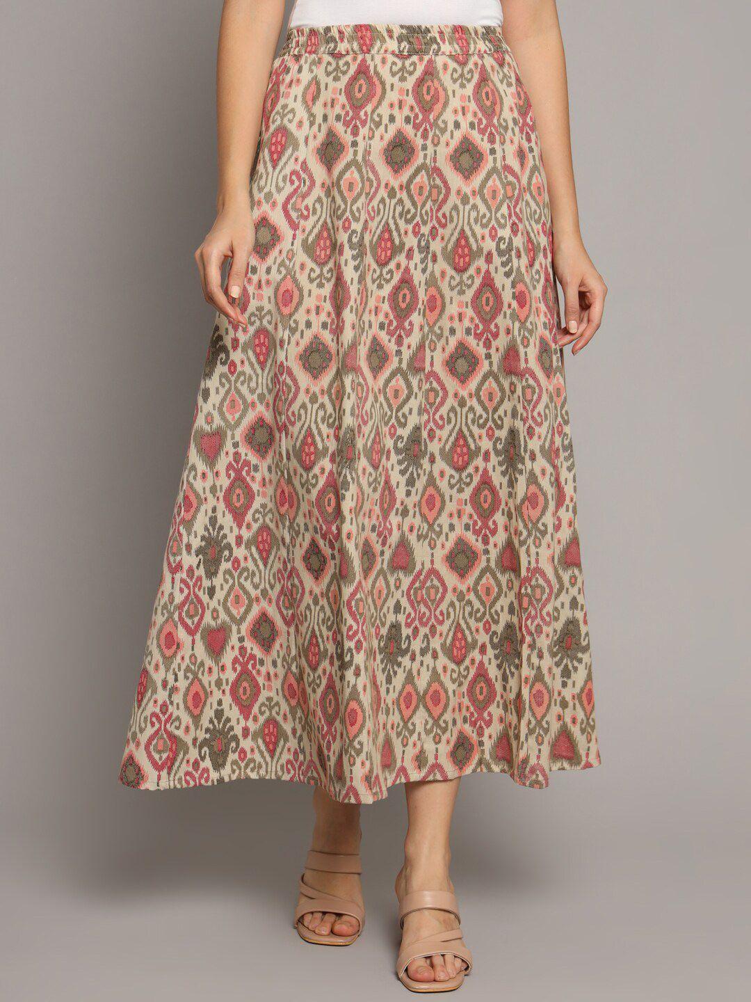 deckedup ethnic motifs printed flared midi ikat skirt
