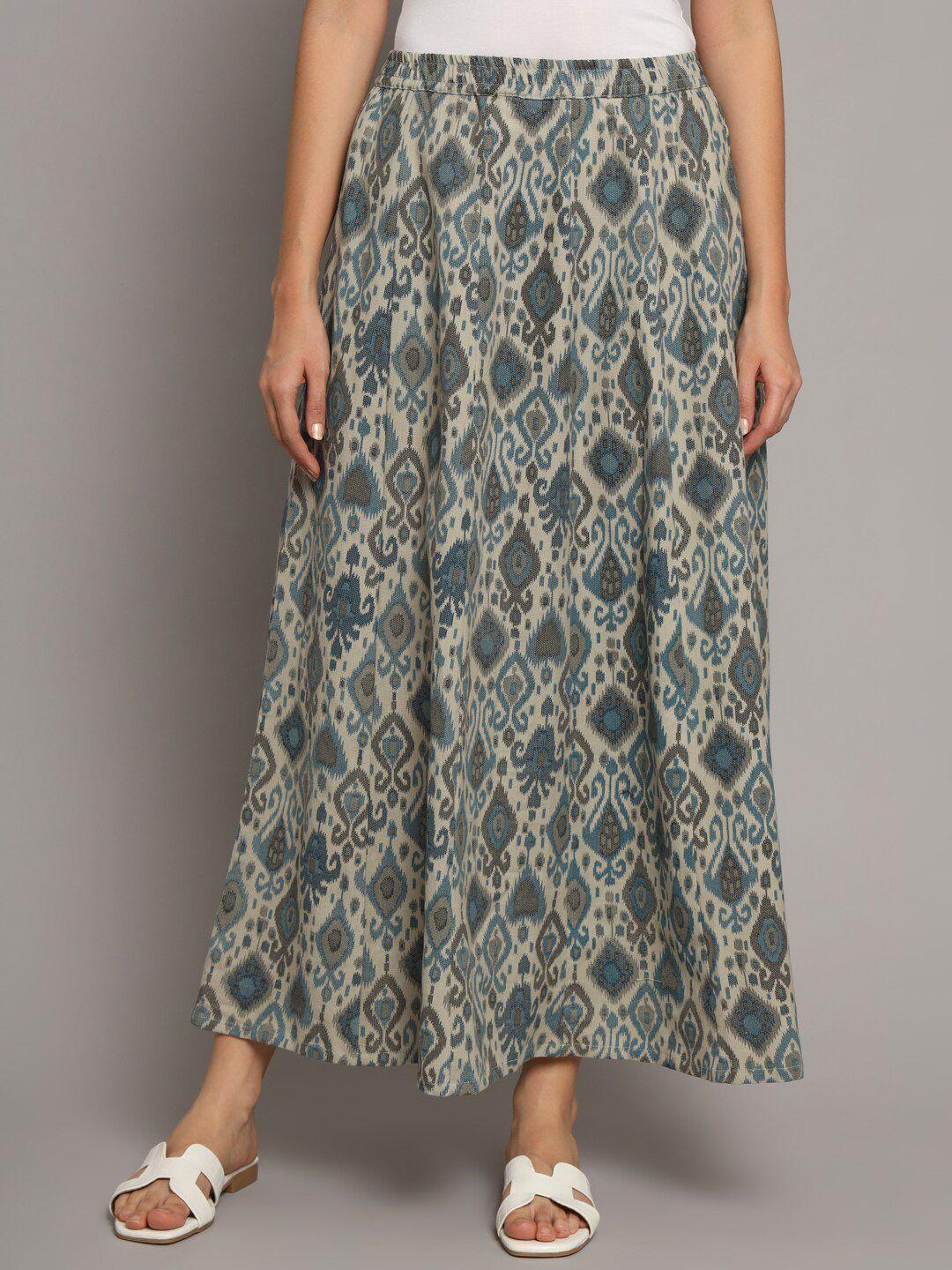 deckedup ethnic printed pure cotton flared skirt