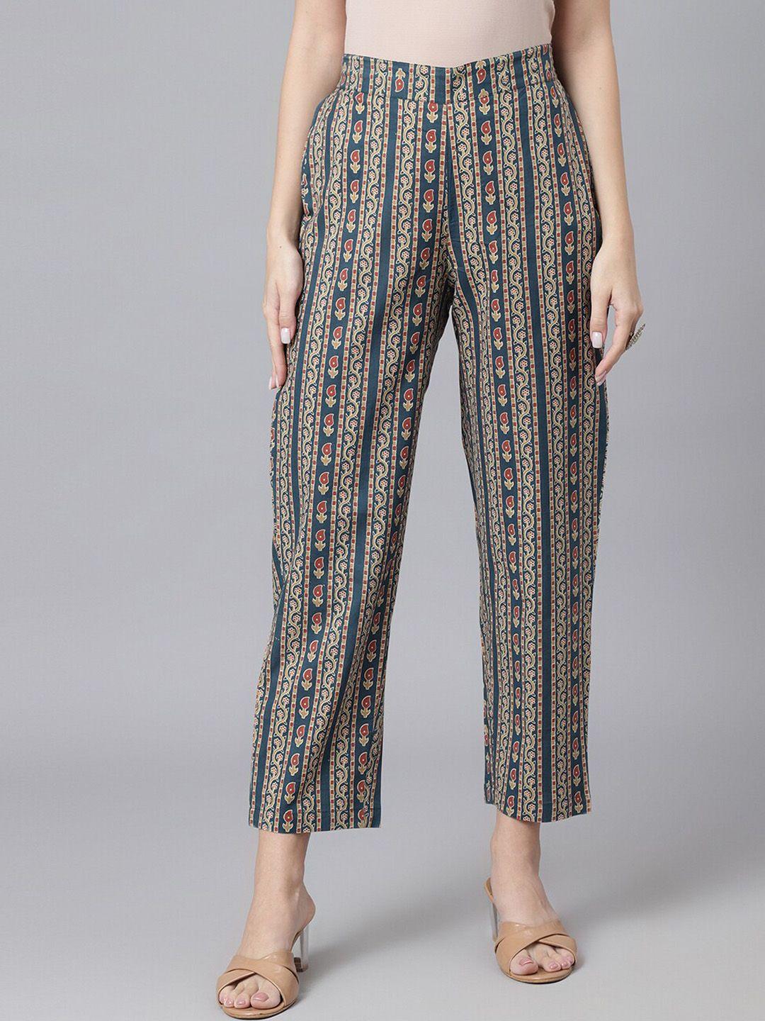 deckedup women ethnic motifs printed relaxed easy wash cotton trousers