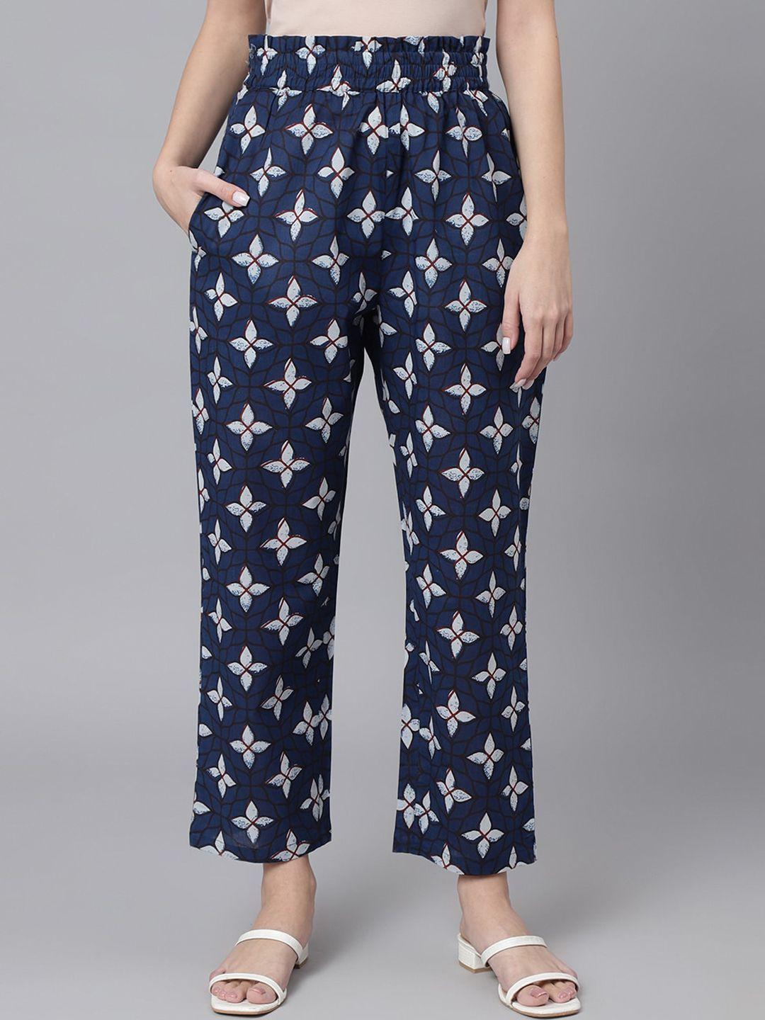 deckedup women floral printed relaxed easy wash cotton trousers