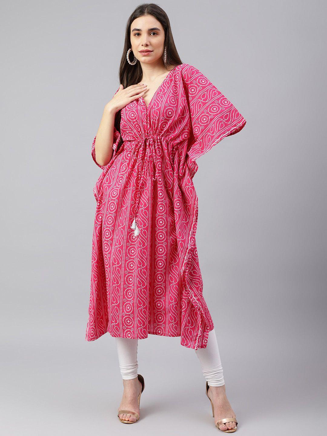 deckedup bandhani printed kaftan cotton kurta