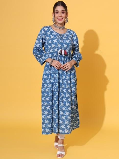 deckedup blue floral print kurta