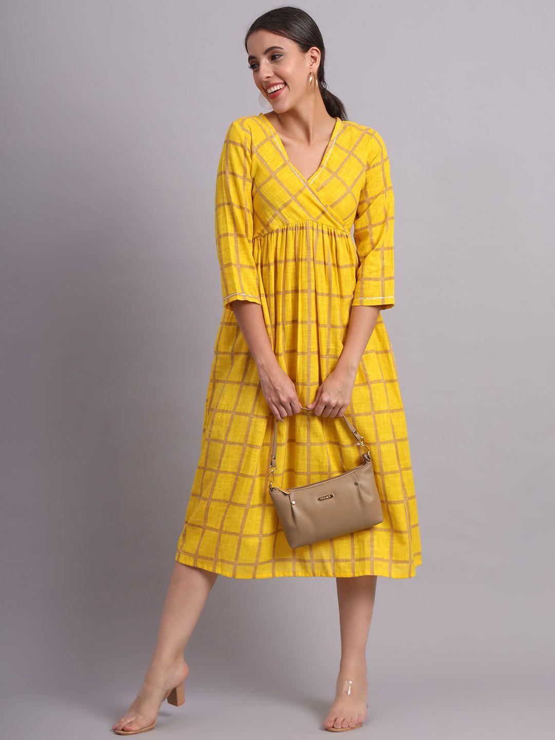 deckedup checked empire midi cotton dress