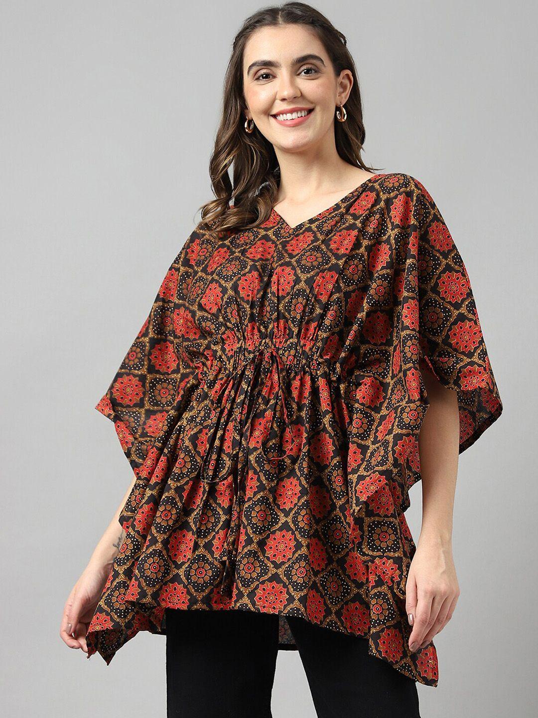 deckedup ethnic motif printed pure cotton kaftan longline top