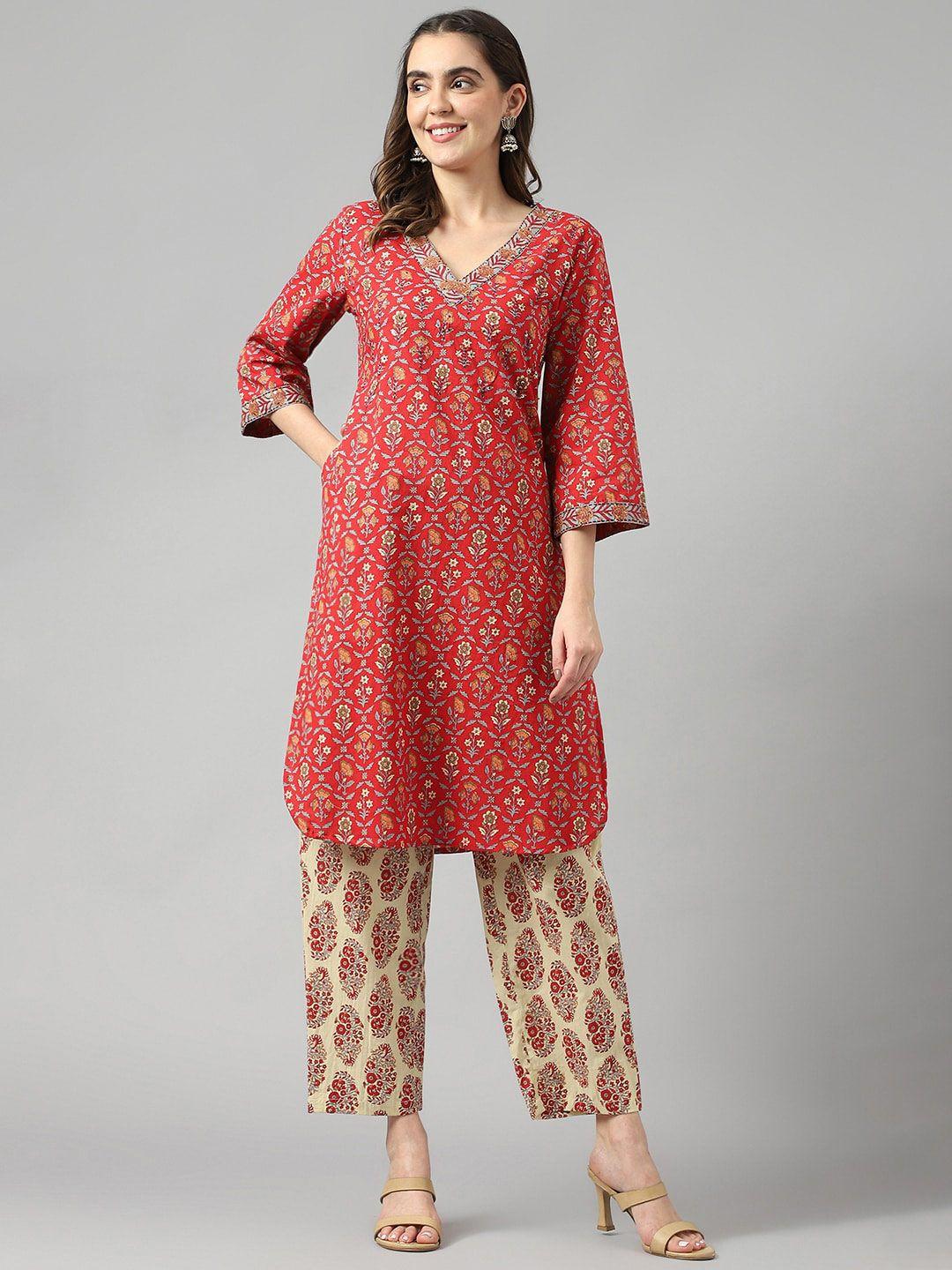 deckedup ethnic motifs printed cotton kurta