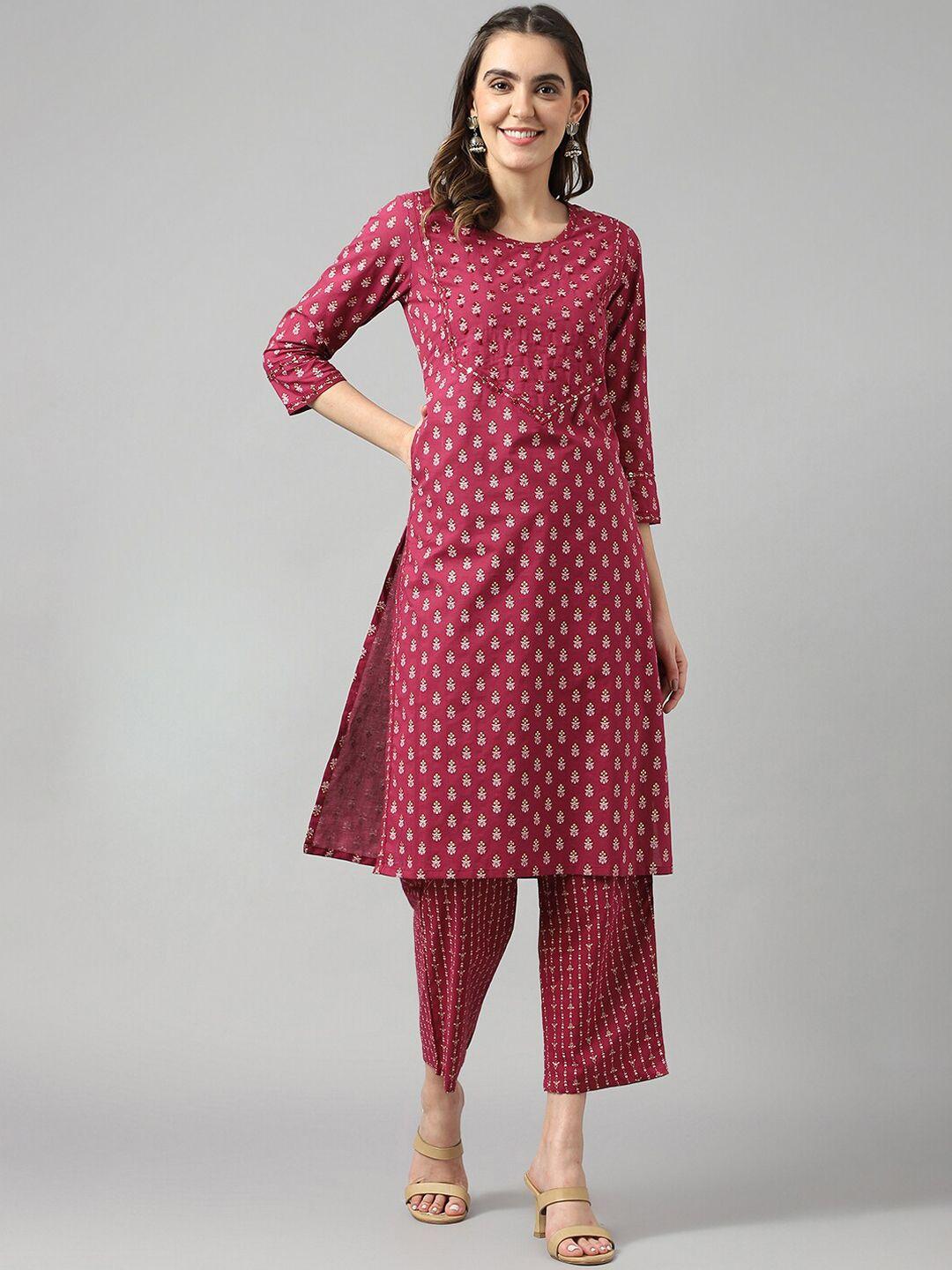 deckedup ethnic motifs printed pure cotton kurta with trousers