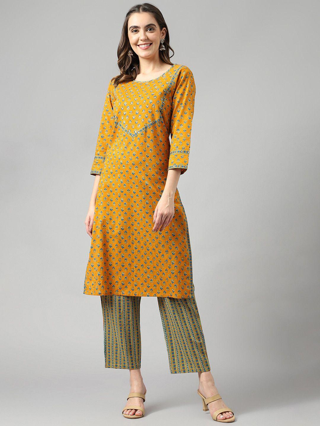 deckedup ethnic motifs printed straight kurta with trousers