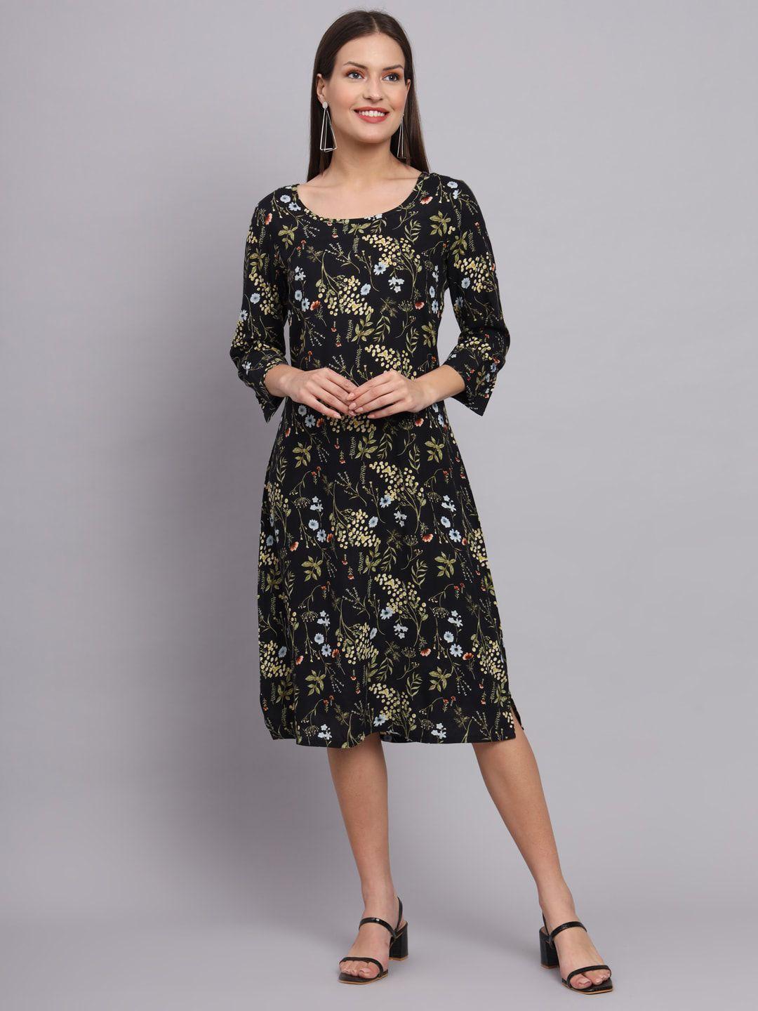 deckedup floral printed a line dress