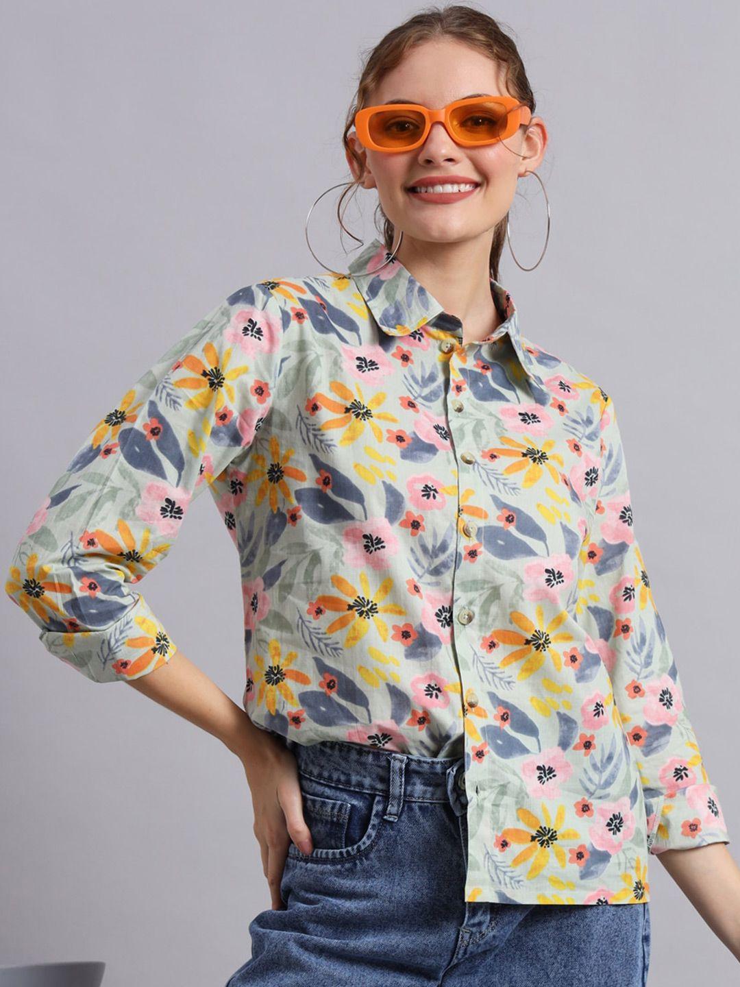 deckedup floral printed cotton shirt style top