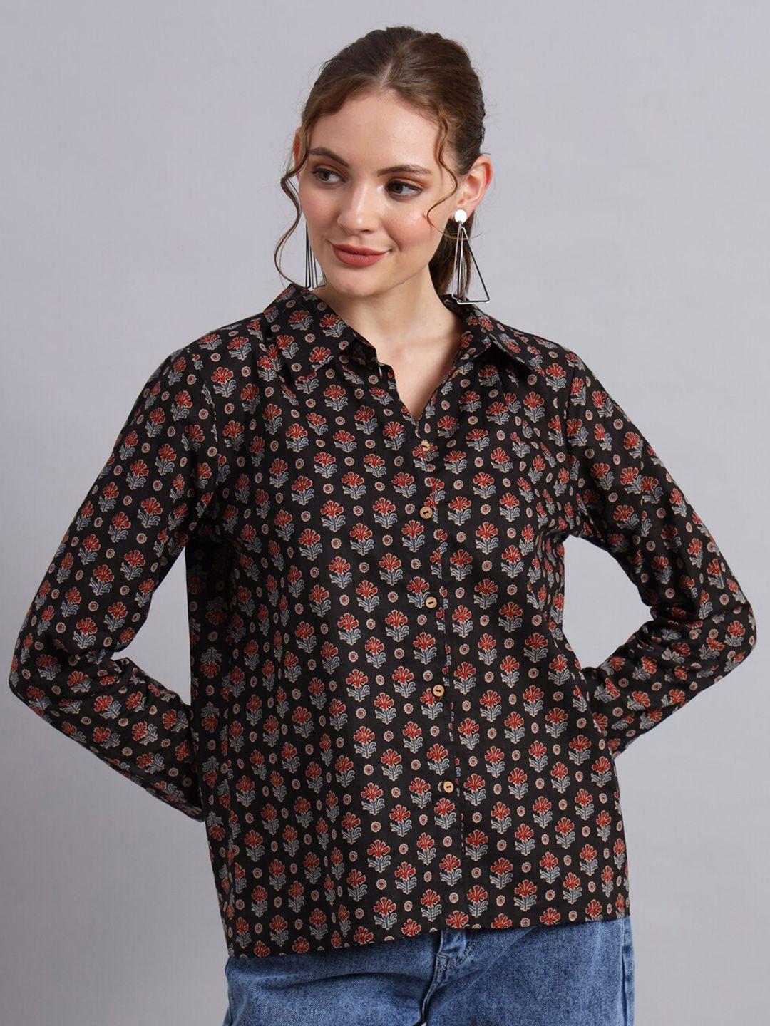 deckedup floral printed cotton shirt style top