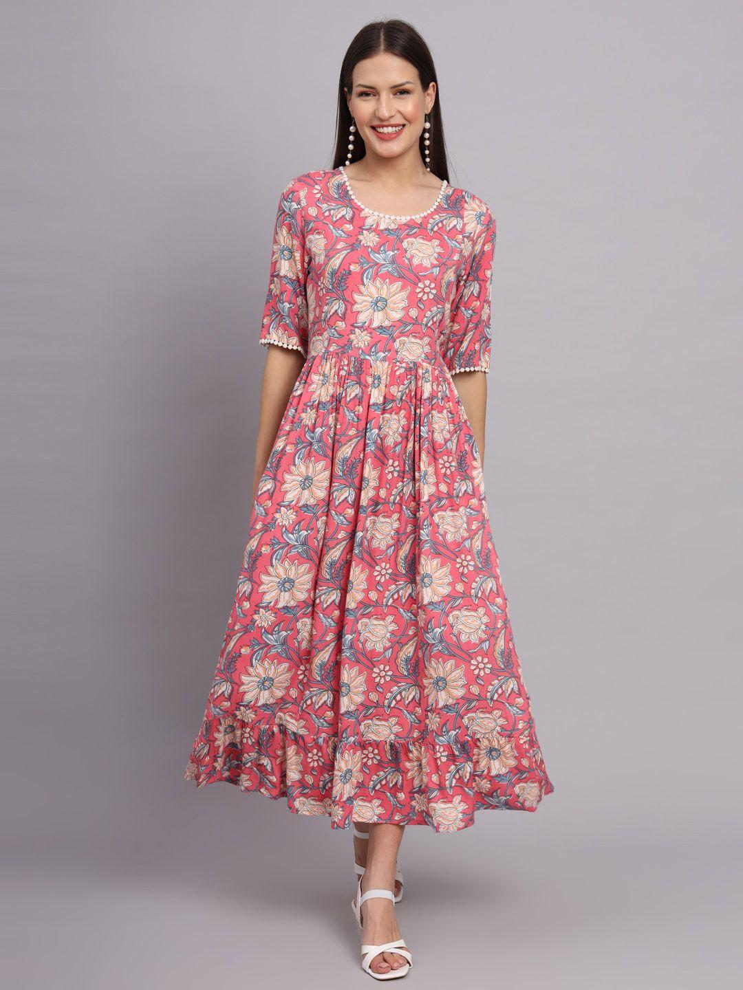 deckedup floral printed fit & flare dress