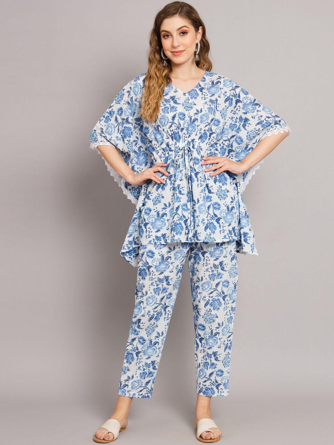 deckedup floral printed kaftan top with trousers