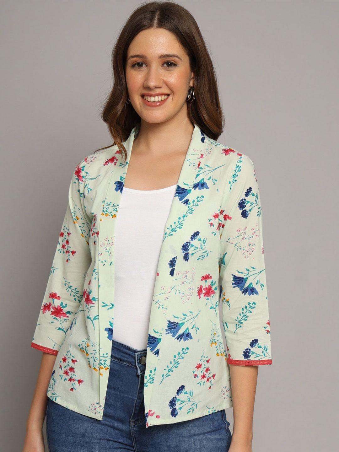 deckedup floral printed open front cotton shrug