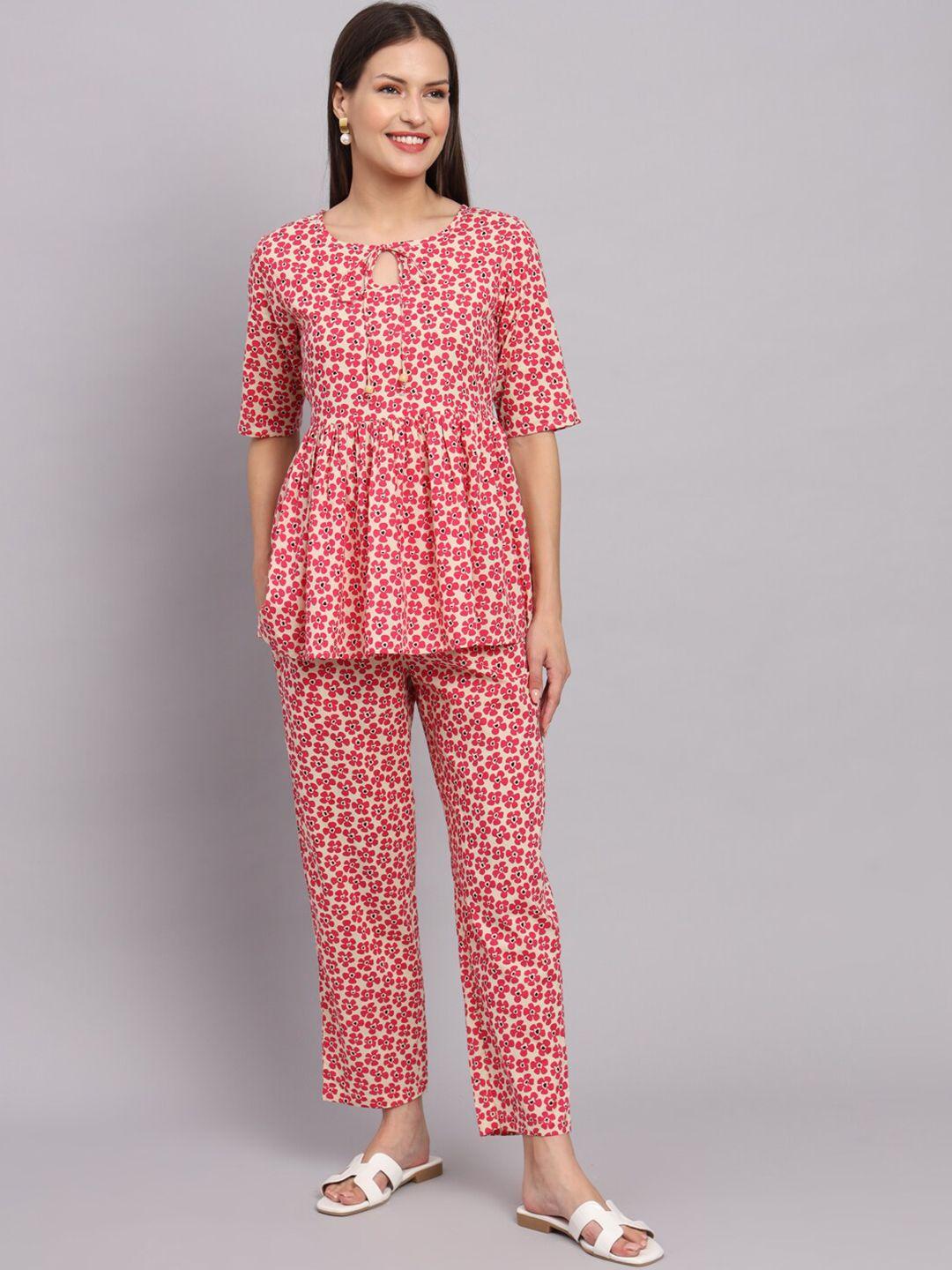 deckedup floral printed pure cotton tunic with trousers