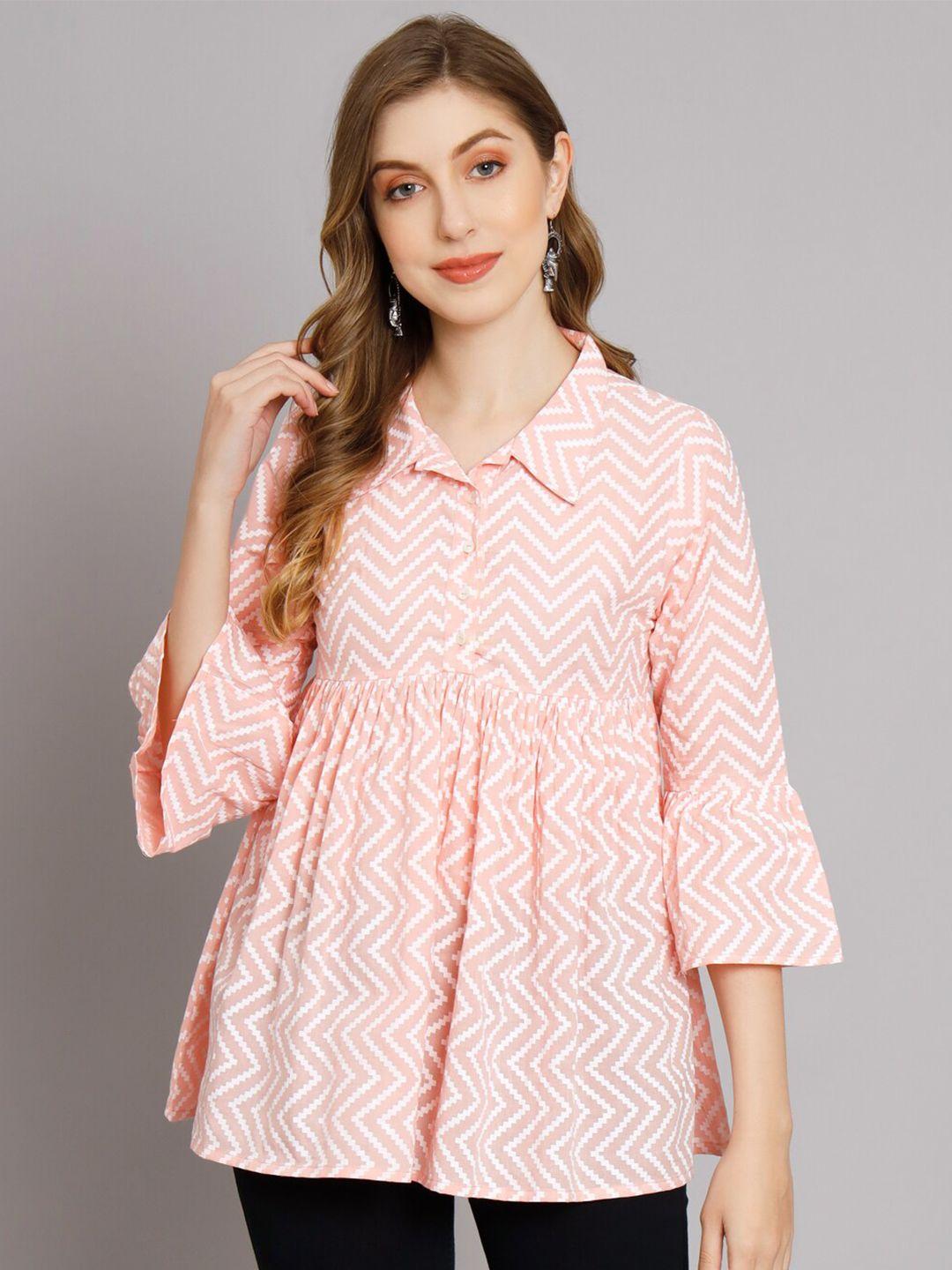 deckedup geometric print bell sleeve cotton top