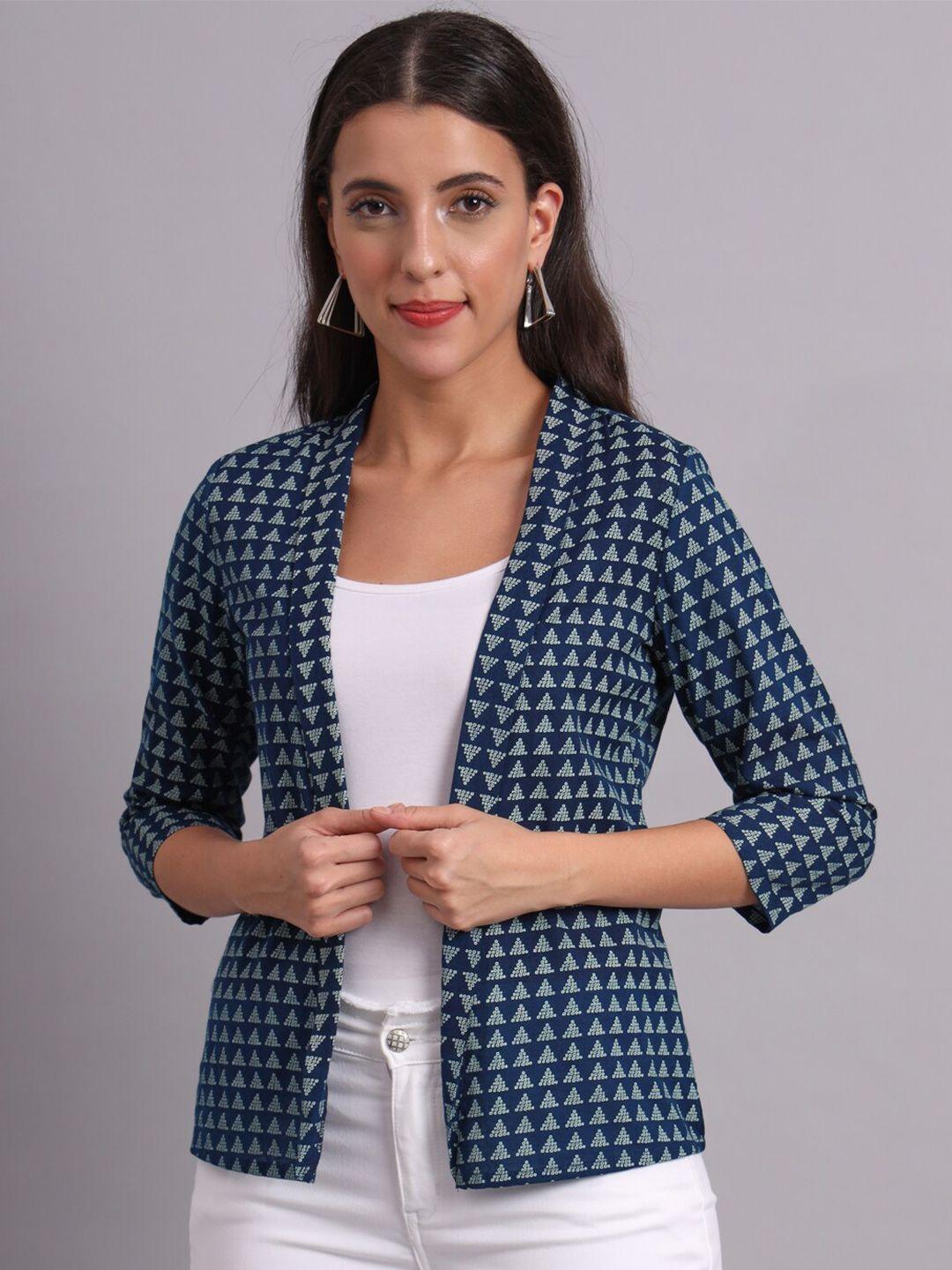 deckedup geometric printed cotton open front shrug