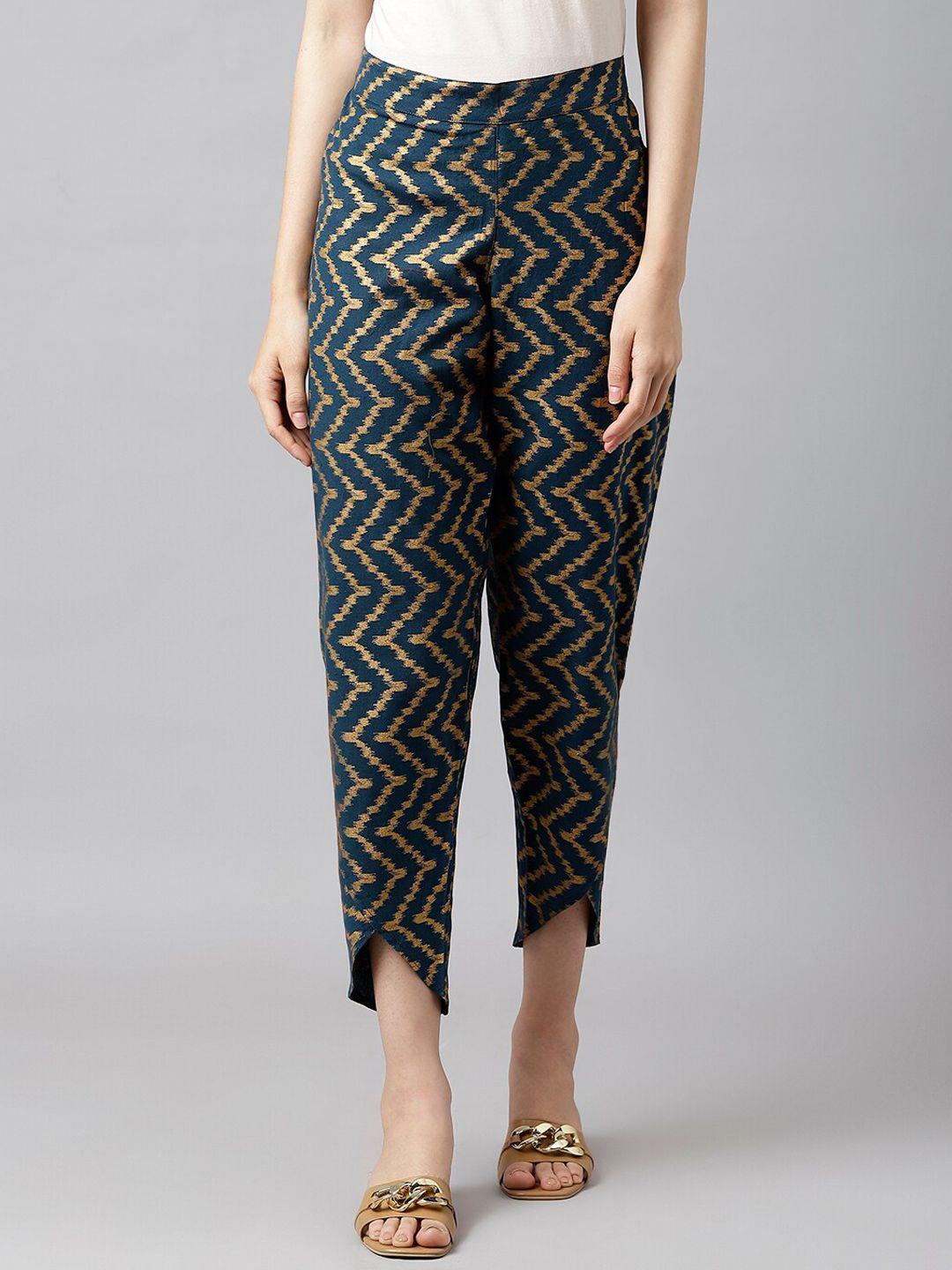 deckedup geometric printed mid-rise cotton trousers