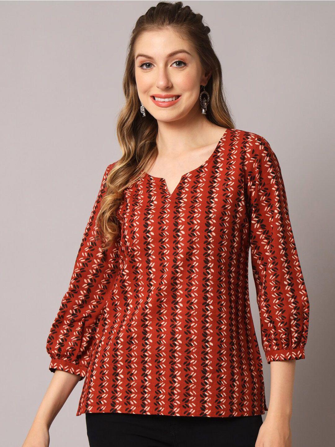 deckedup geometric printed puff sleeves cotton top