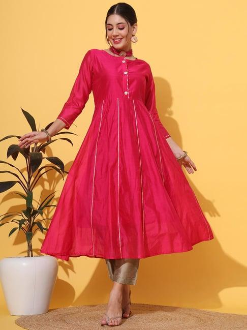 deckedup magenta regular fit kurta with pants