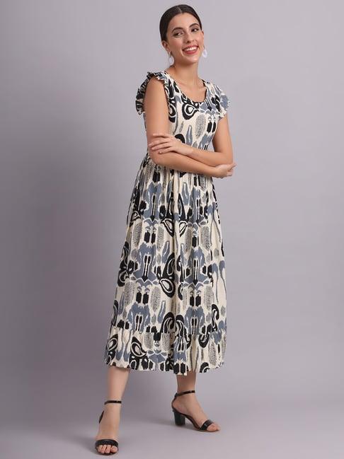 deckedup off white printed midi dress