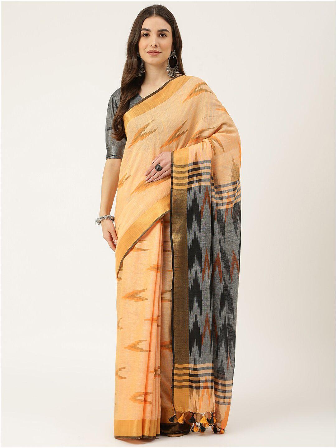 deckedup orange & black geometric printed saree