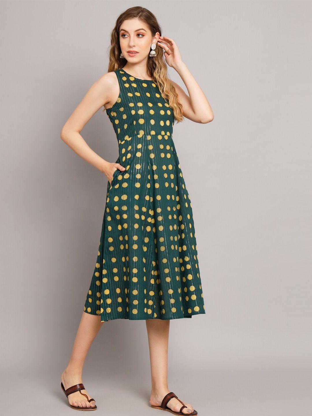 deckedup polka dots printed a-line midi dress