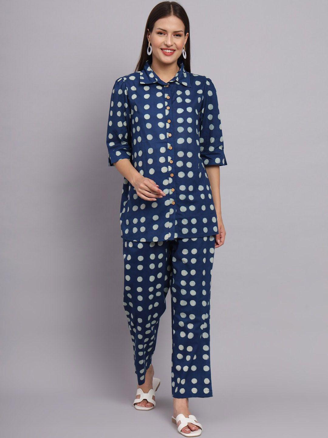 deckedup polka dots printed pure cotton shirt with trouser