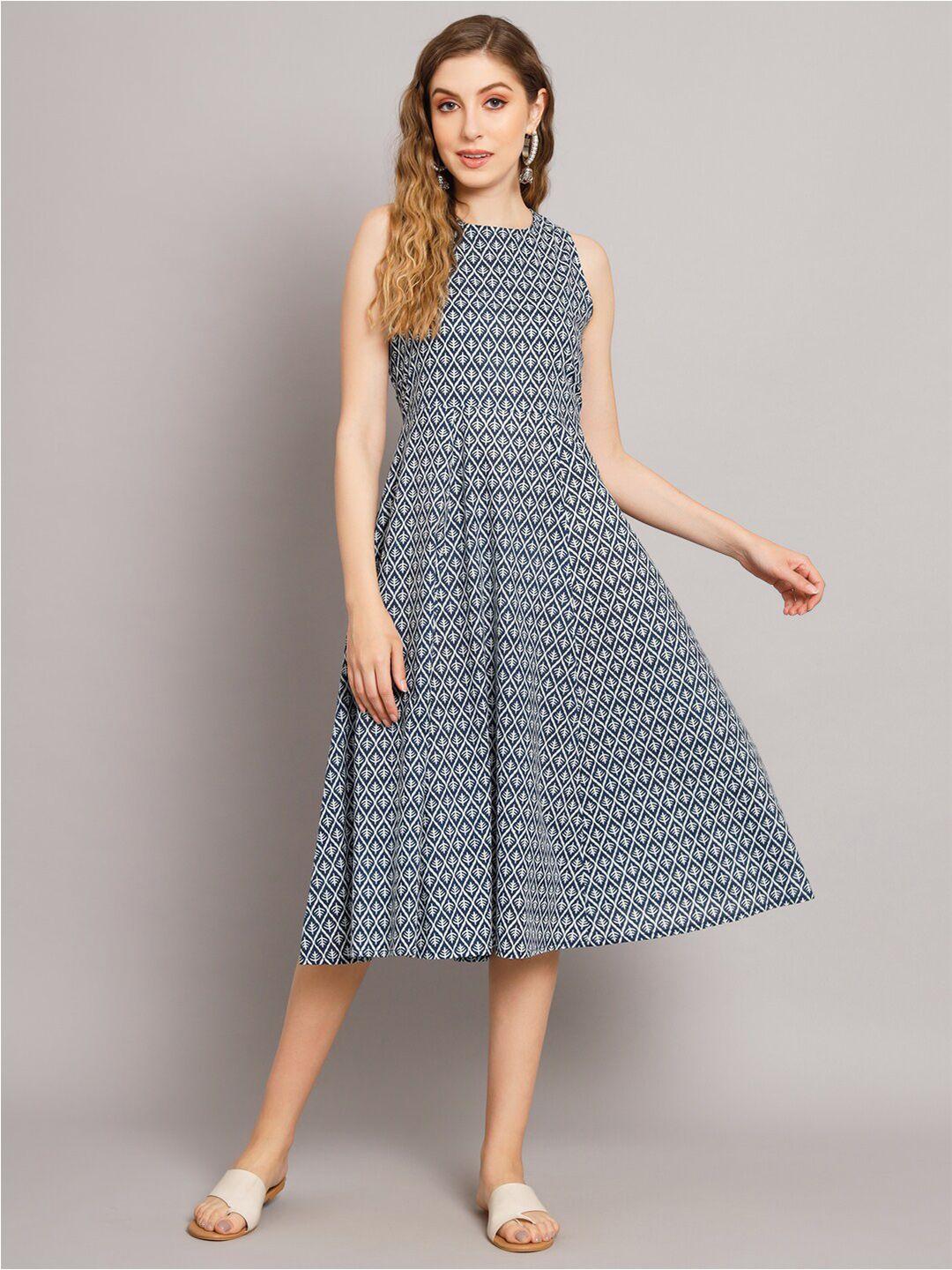 deckedup print fit & flare midi dress