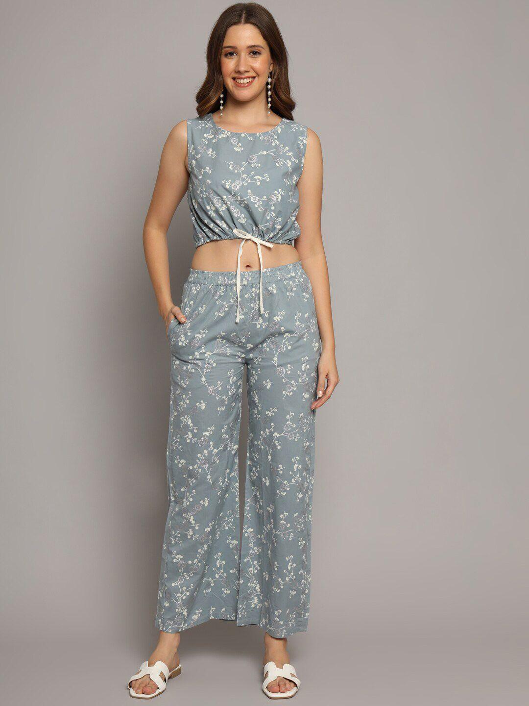 deckedup printed tie-up top with trousers