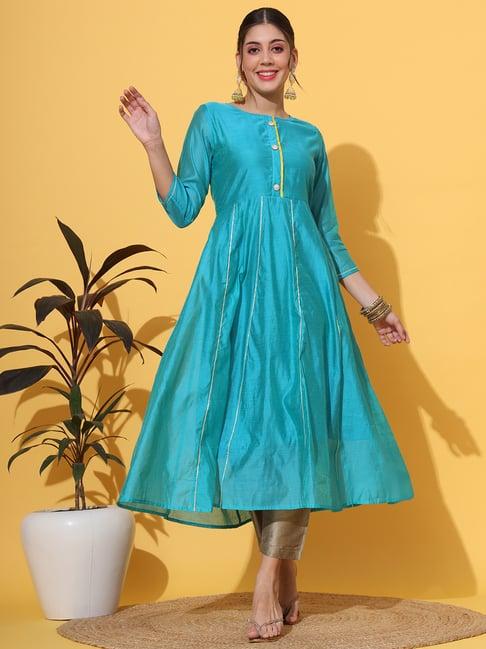 deckedup turquoise relaxed fit anarkali kurta