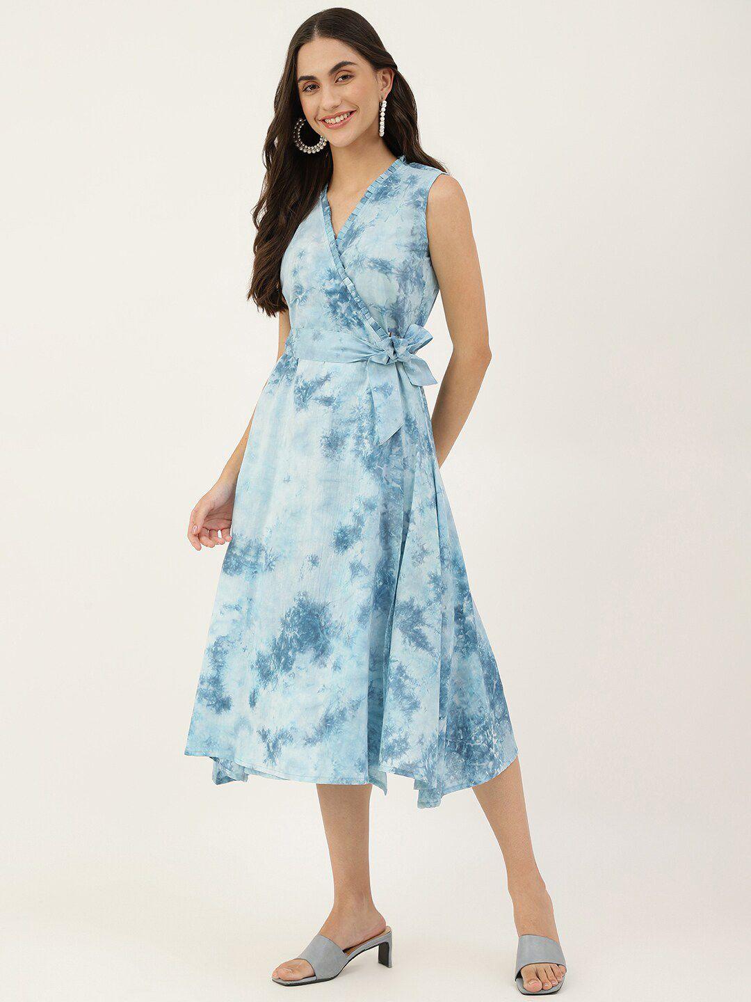 deckedup women blue tie and dye dyed midi dress