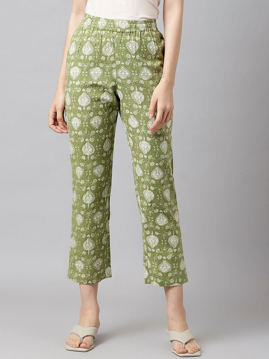 deckedup women ethnic motifs printed cropped trousers