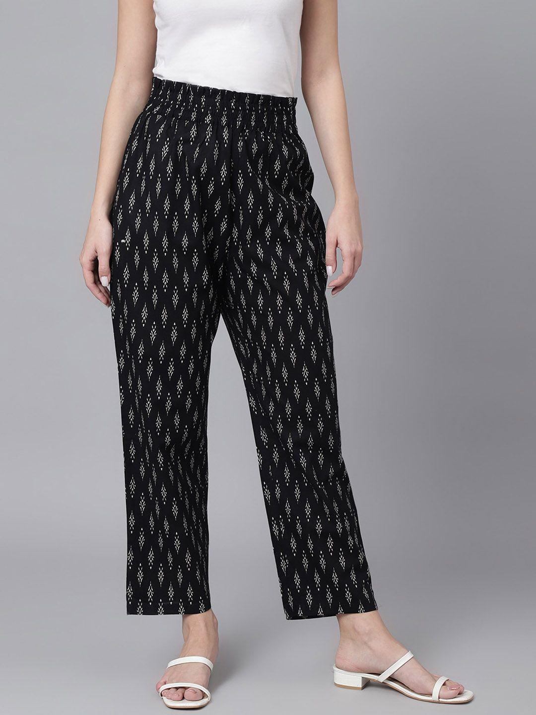 deckedup women ethnic motifs printed relaxed easy wash cotton trousers