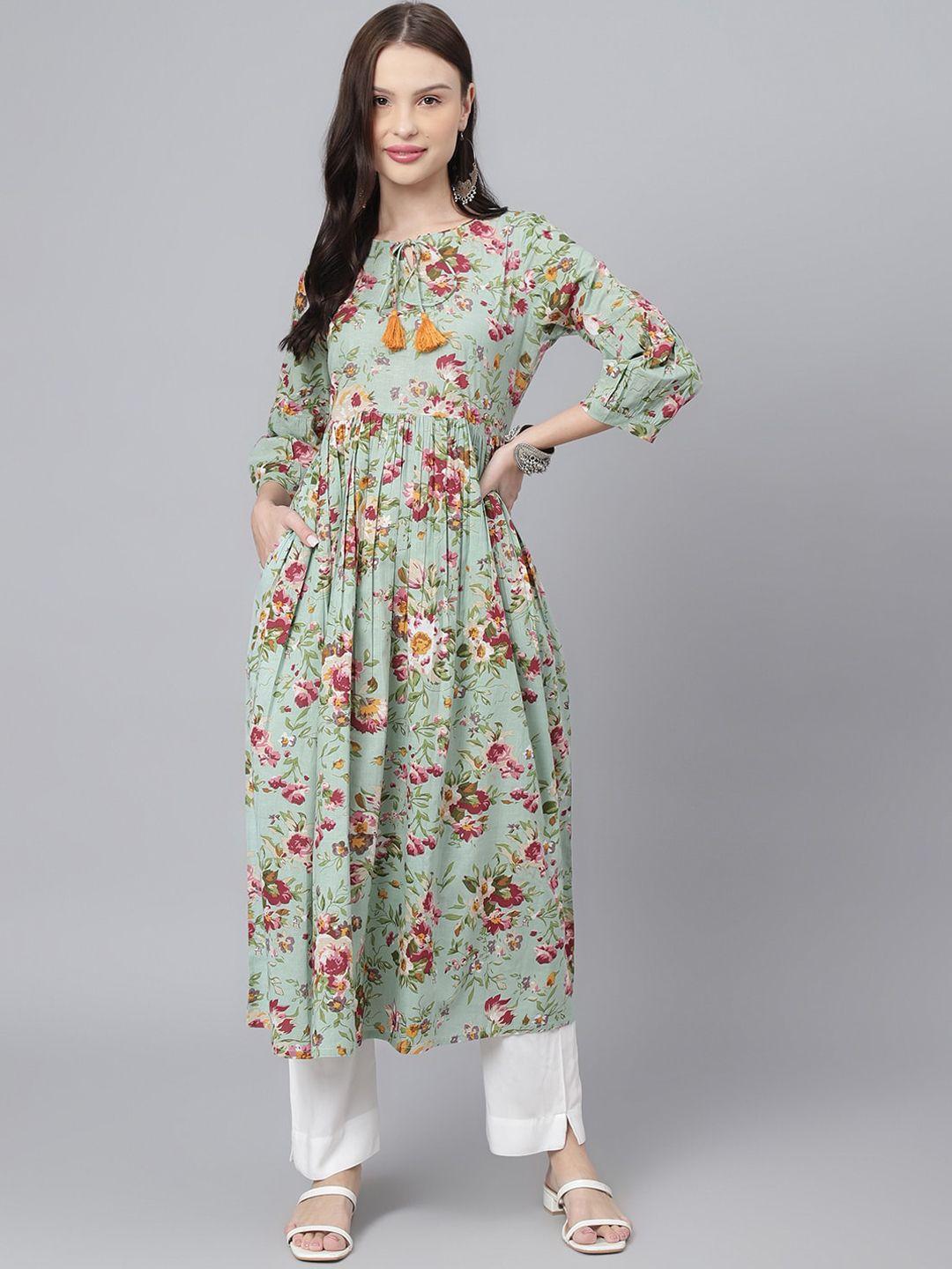 deckedup women floral printed cotton kurta