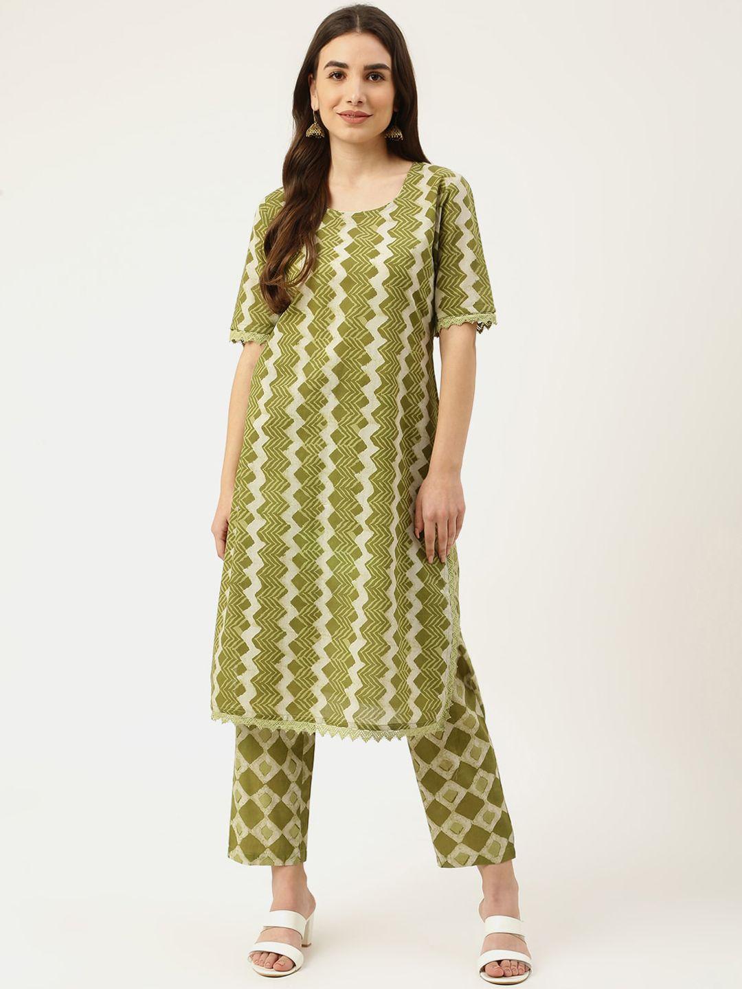 deckedup women green chevron printed kurta