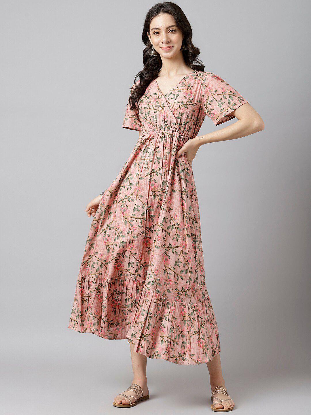 deckedup women pink floral midi dress