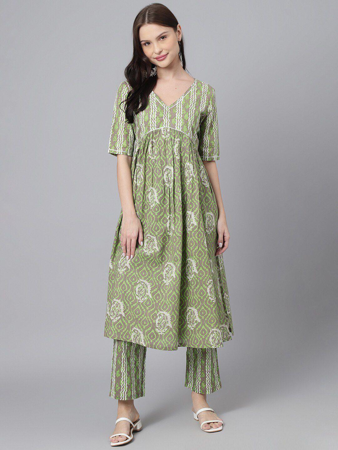 deckedup women printed flared sleeves pure cotton anarkali kurta