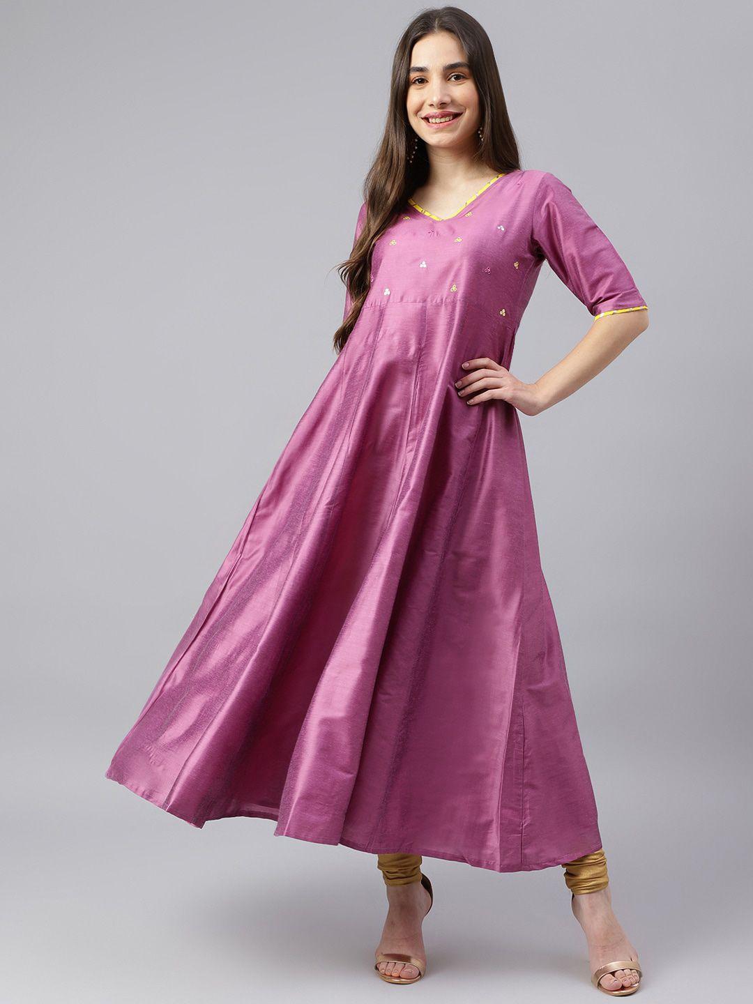 deckedup women purple anarkali kurta